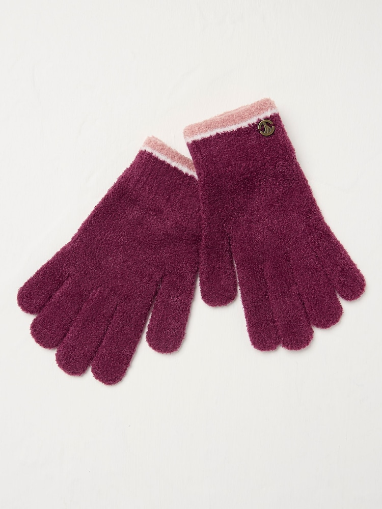 FatFace Dark Red Chenille Gloves - Image 1 of 2 FatFace Dark Red Chenille Gloves - Image 1 of 2