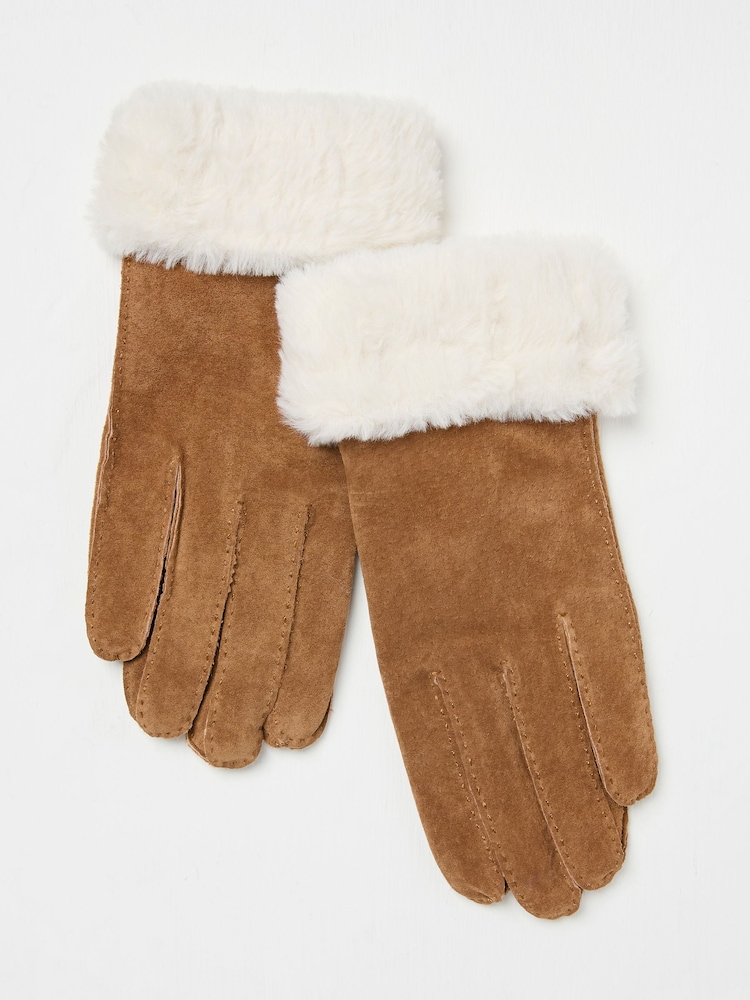 FatFace Tan Brown Suede Gloves - Image 1 of 3