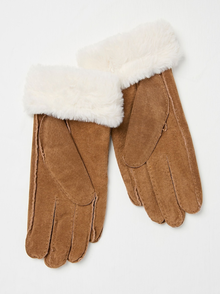 FatFace Tan Brown Suede Gloves - Image 2 of 3