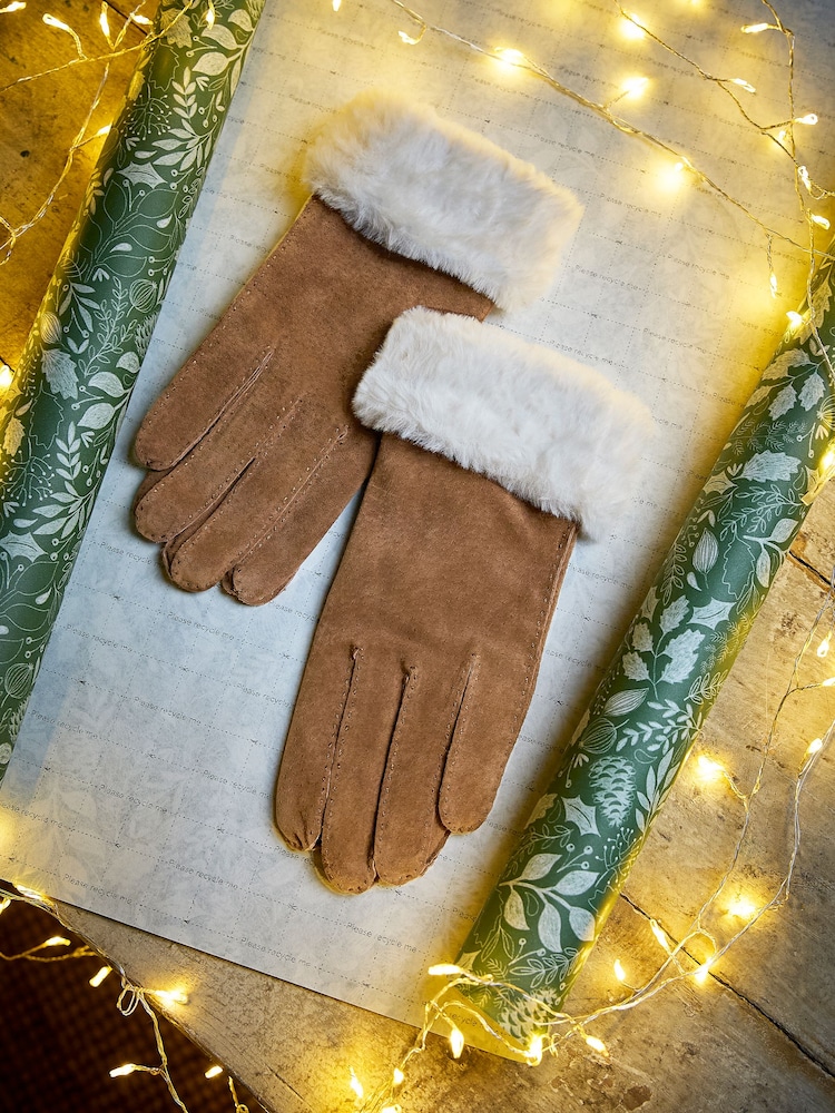 FatFace Tan Brown Suede Gloves - Image 3 of 3