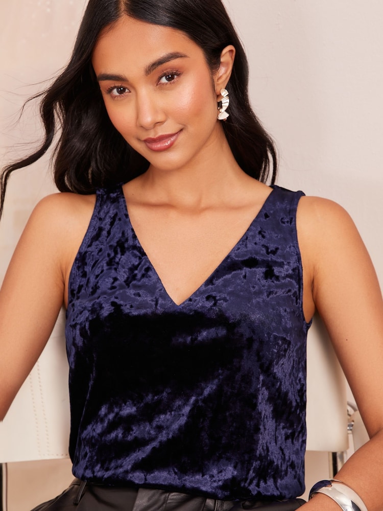Friends Like These Velvet V Neck Shell  Vest Top - Image 1 of 4