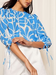 Friends Like These Blue 3/4 Sleeve Chiffon Tie Cuff Blouse - Image 2 of 4