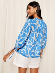 Friends Like These Blue 3/4 Sleeve Chiffon Tie Cuff Blouse - Image 4 of 4