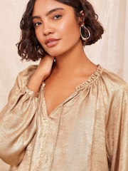 Friends Like These Gold Long Sleeve Button Front Foil Shirt - Image 1 of 4