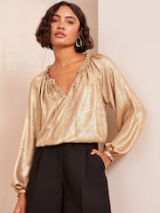 Friends Like These Gold Long Sleeve Button Front Foil Shirt - Image 3 of 4