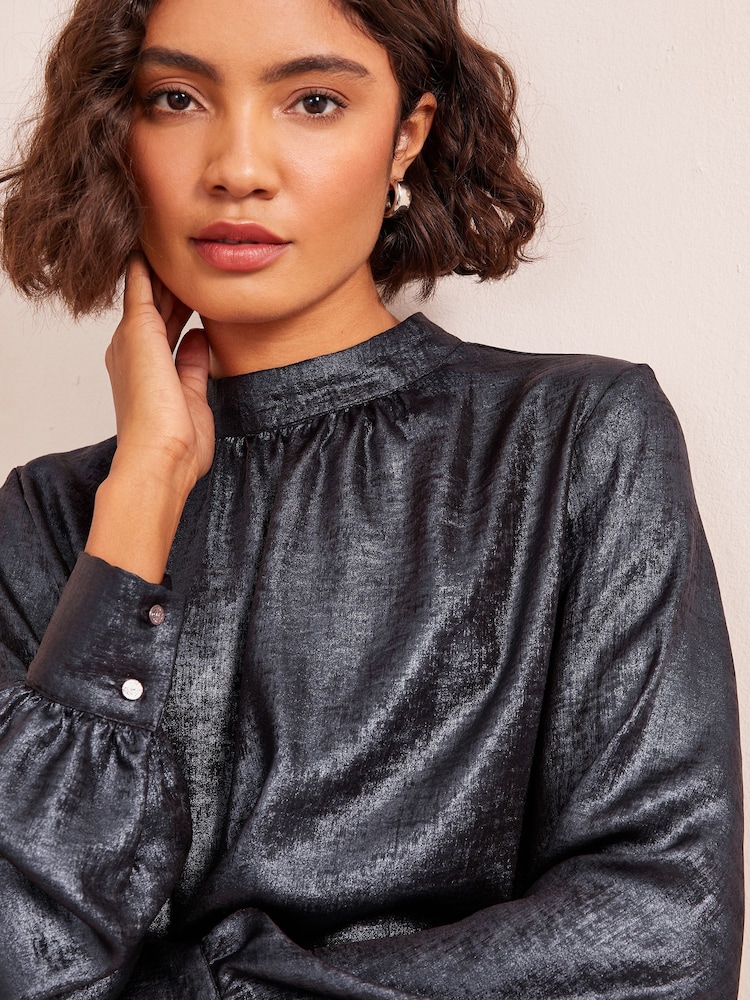 Friends Like These Blue Shirred Belted Back Chiffon Blouse - Image 2 of 4