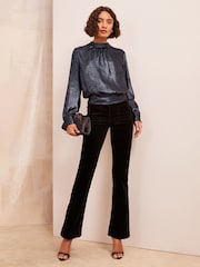 Friends Like These Blue Shirred Belted Back Chiffon Blouse - Image 3 of 4