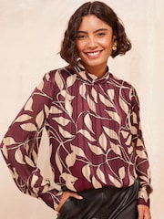 Friends Like These Brown Roll Neck Tie Back Animal Print Blouse - Image 1 of 4