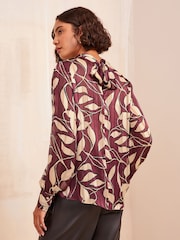Friends Like These Brown Roll Neck Tie Back Animal Print Blouse - Image 2 of 4