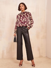 Friends Like These Brown Roll Neck Tie Back Animal Print Blouse - Image 3 of 4