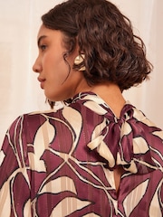 Friends Like These Brown Roll Neck Tie Back Animal Print Blouse - Image 4 of 4