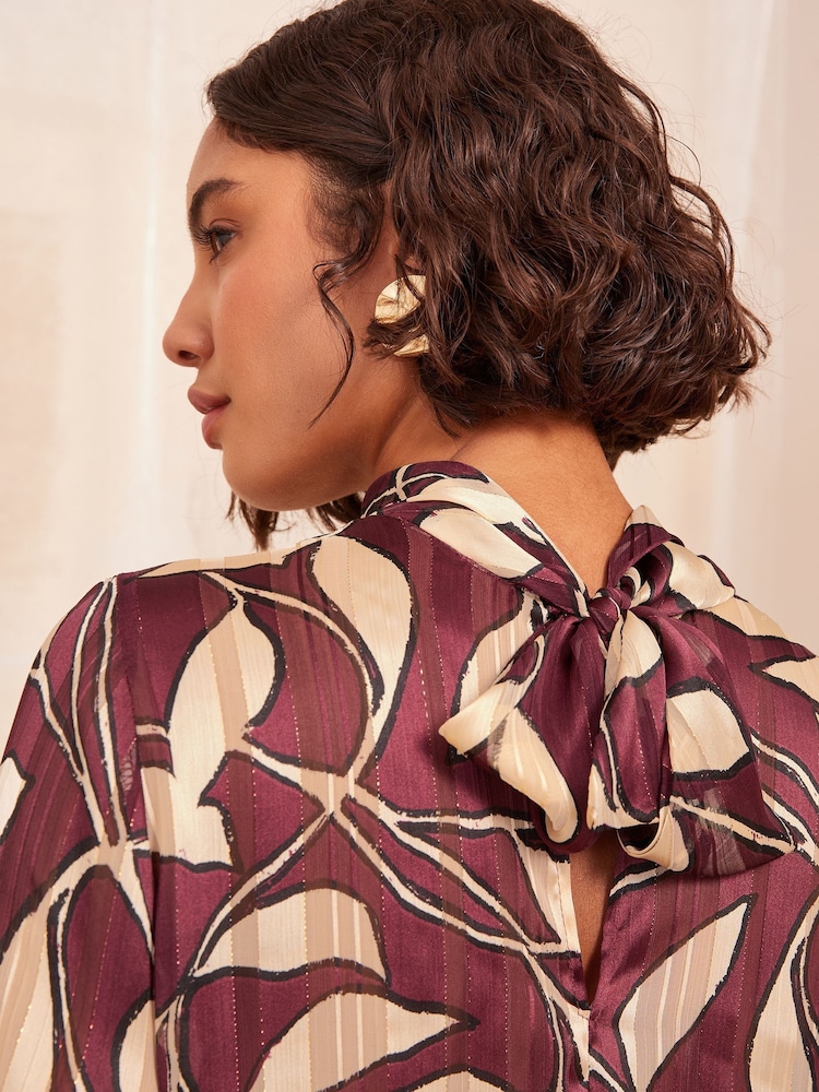 Friends Like These Brown Roll Neck Tie Back Animal Print Blouse - Image 4 of 4