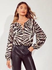 Friends Like These Black Animal Long Sleeve Button Front Foil Shirt - Image 1 of 4