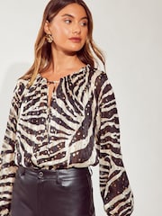 Friends Like These Black Animal Long Sleeve Button Front Foil Shirt - Image 2 of 4