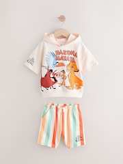 White Lion King Short Sleeve 100% Cotton Hoodie and Shorts Set (3mths-8yrs) - Image 5 of 8