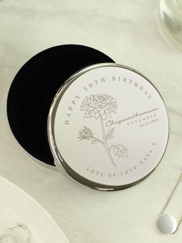 Personalised November Birth Flower Round Trinket Box by PMC - Image 2 of 3