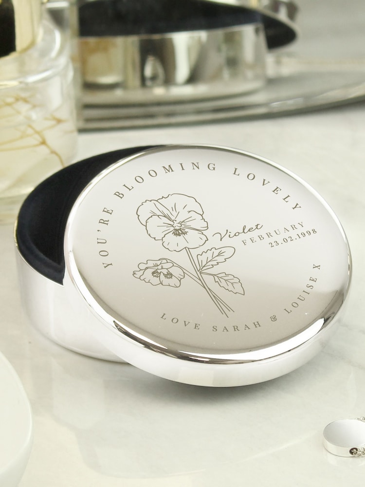 Personalised February Birth Flower Round Trinket Box by PMC - Image 2 of 3