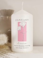 Personalised Birth Flower Pillar Candle by PMC - Image 1 of 5