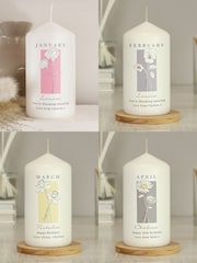 Personalised Birth Flower Pillar Candle by PMC - Image 2 of 5