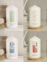 Personalised Birth Flower Pillar Candle by PMC - Image 3 of 5