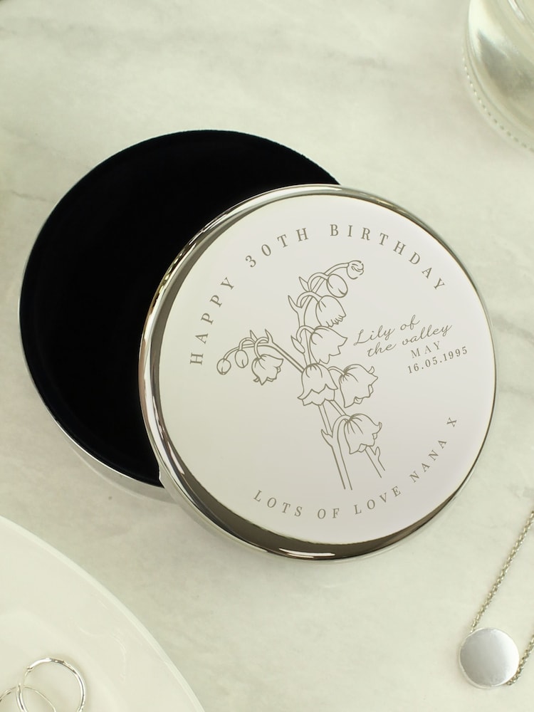 Personalised May Birth Flower Round Trinket Box by PMC - Image 2 of 3