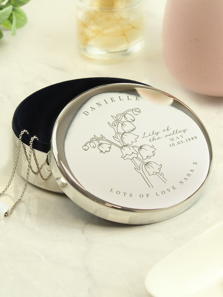 Personalised May Birth Flower Round Trinket Box by PMC - Image 3 of 3