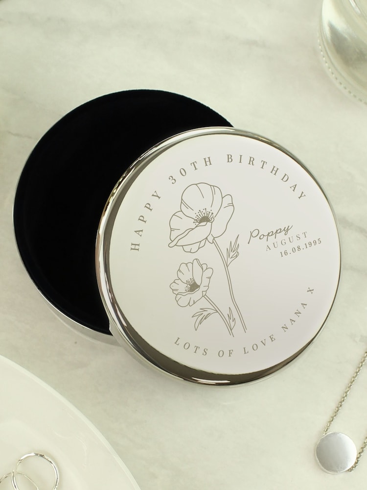 Personalised August Birth Flower Round Trinket Box by PMC - Image 3 of 3