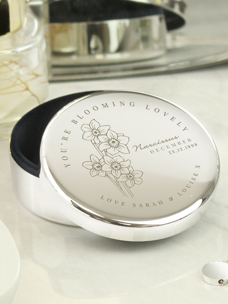 Personalised December Birth Flower Round Trinket Box by PMC - Image 2 of 3