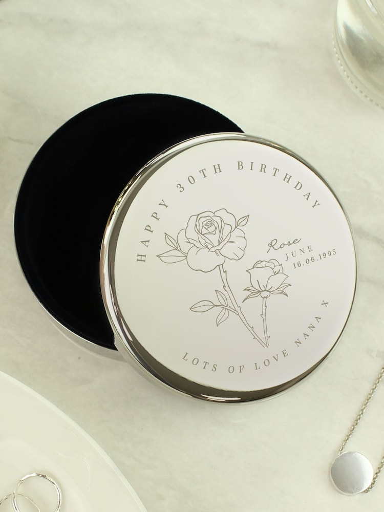 Personalised June Birth Flower Round Trinket Box by PMC - Image 3 of 3 Personalised June Birth Flower Round Trinket Box by PMC - Image 3 of 3