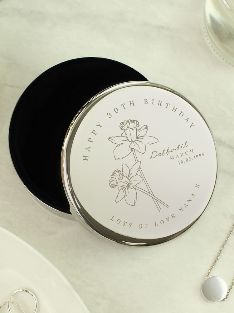 Personalised March Birth Flower Round Trinket Box by PMC - Image 3 of 3
