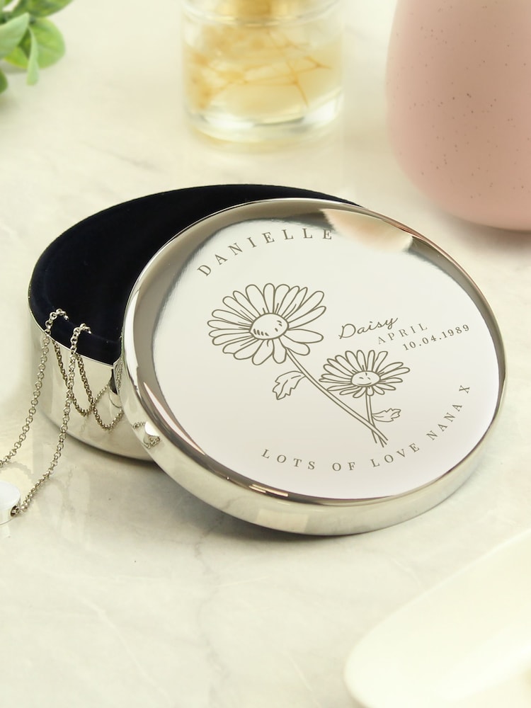 Personalised April Birth Flower Round Trinket Box by PMC - Image 3 of 3