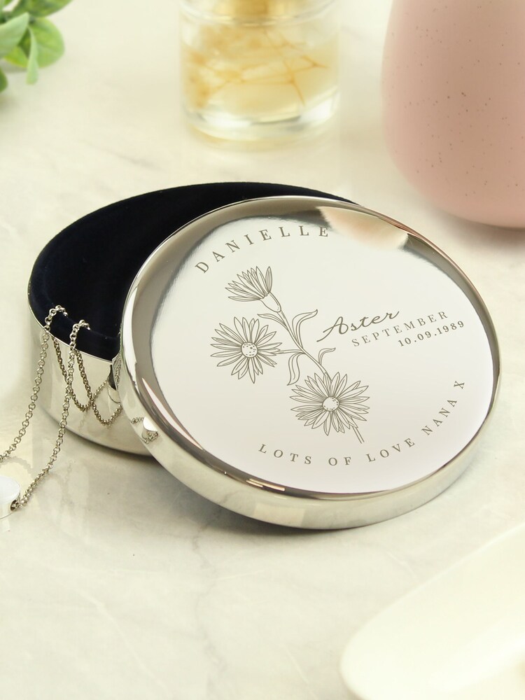 Personalised September Birth Flower Round Trinket Box by PMC - Image 2 of 3 Personalised September Birth Flower Round Trinket Box by PMC - Image 2 of 3