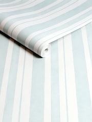 Shabby Chic by Rachel Ashwell® Blue Watercolour Stripe 10M Wallpaper - Image 1 of 3