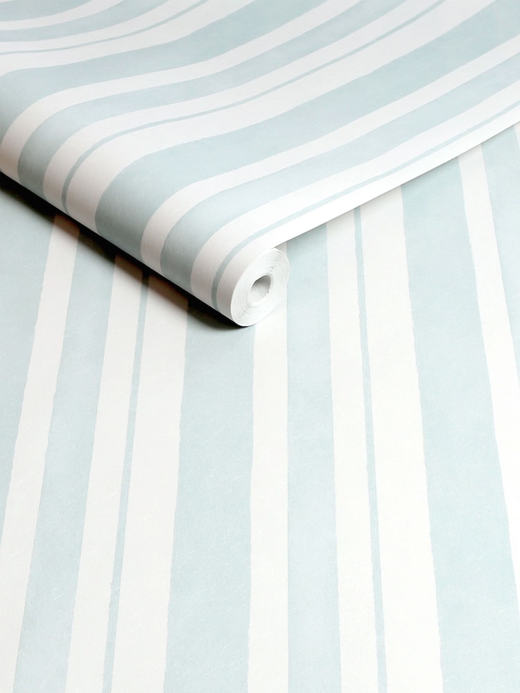 Shabby Chic by Rachel Ashwell® Blue Watercolour Stripe 10M Wallpaper - Image 1 of 3
