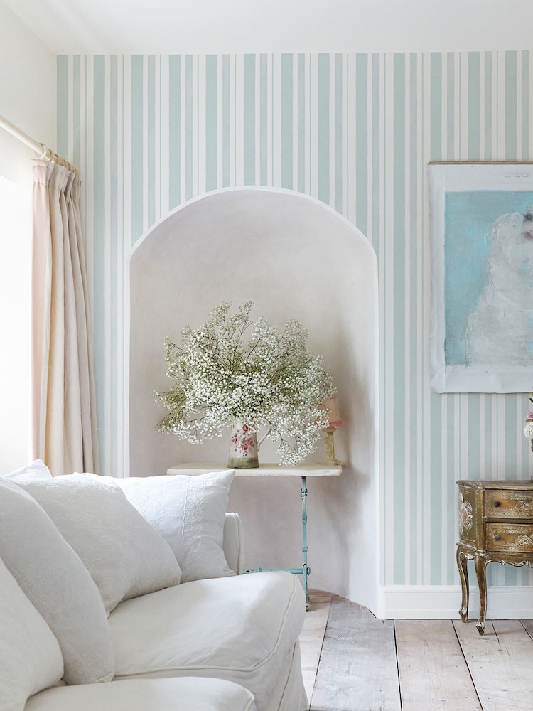 Shabby Chic by Rachel Ashwell® Blue Watercolour Stripe 10M Wallpaper - Image 2 of 3