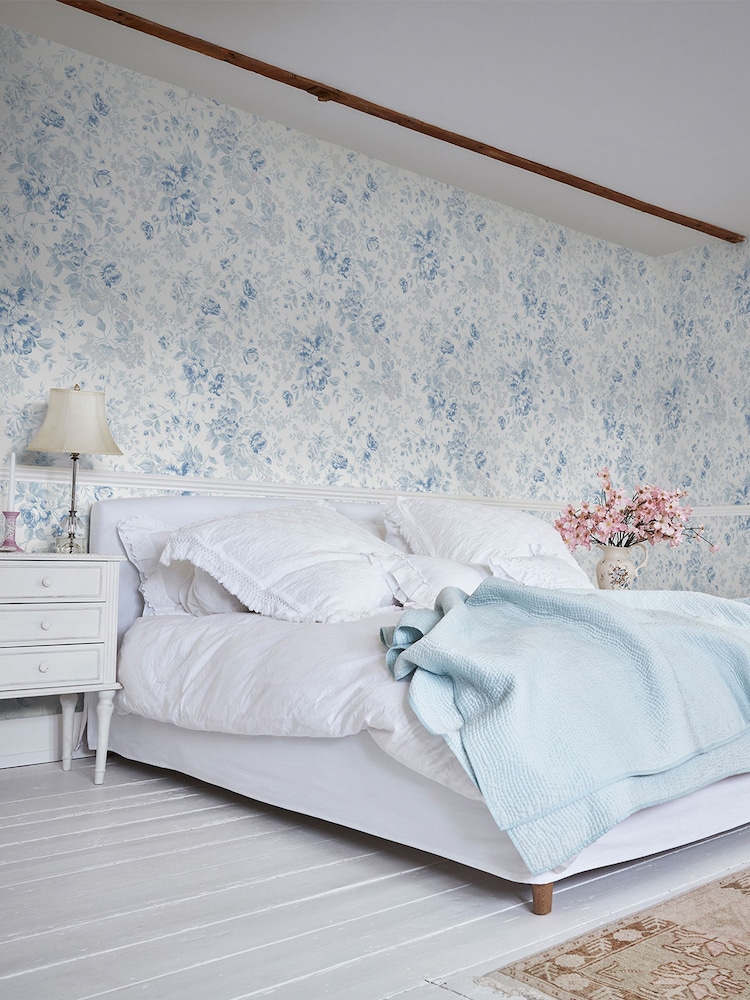 Shabby Chic by Rachel Ashwell® Blue Romantic Rose 10M Wallpaper - Image 2 of 3