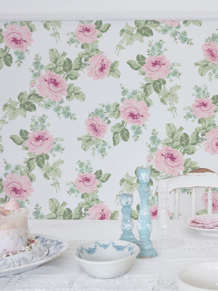 Shabby Chic by Rachel Ashwell® Pink Royal Bouquet 10M Wallpaper - Image 2 of 3
