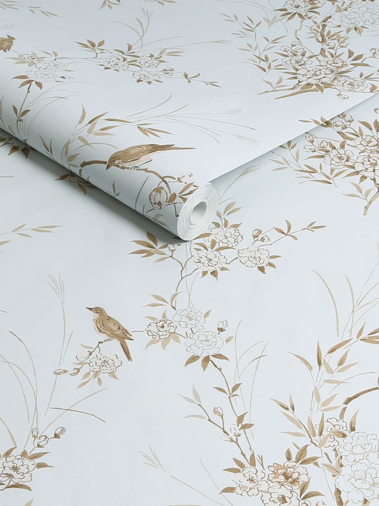 Shabby Chic by Rachel Ashwell® Blue/Gold Bird Chinoiserie 10M Wallpaper - Image 1 of 3