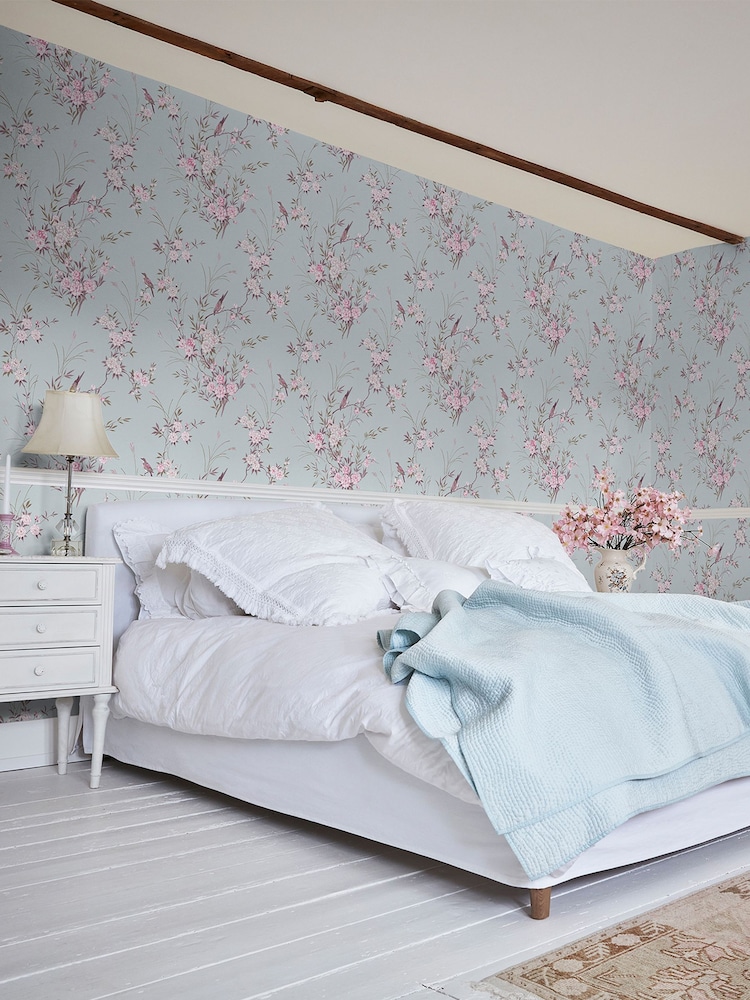 Shabby Chic by Rachel Ashwell® Blue Bird Chinoiserie 10M Wallpaper - Image 2 of 3 Shabby Chic by Rachel Ashwell® Blue Bird Chinoiserie 10M Wallpaper - Image 2 of 3