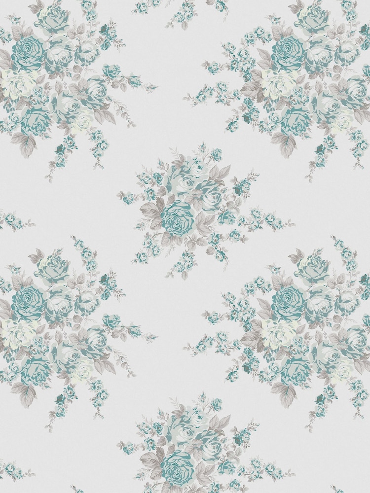 Shabby Chic by Rachel Ashwell® Teal Rose Blossom 10M Wallpaper - Image 3 of 3