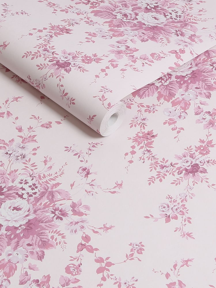 Shabby Chic by Rachel Ashwell® Pink Tonal Garden Floral 10M Wallpaper - Image 1 of 3