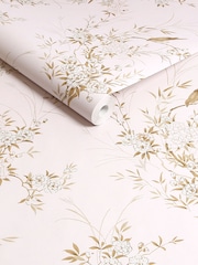 Shabby Chic by Rachel Ashwell® Pink/Gold Bird Chinoiserie 10M Wallpaper - Image 1 of 4