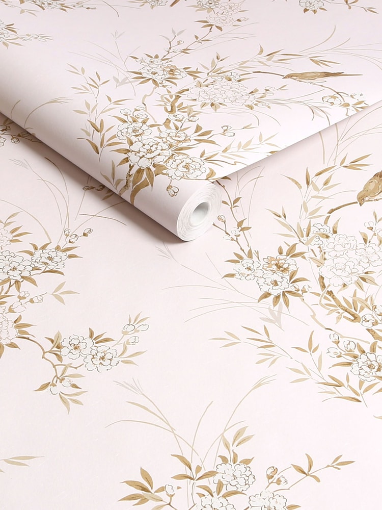 Shabby Chic by Rachel Ashwell® Pink/Gold Bird Chinoiserie 10M Wallpaper - Image 1 of 4