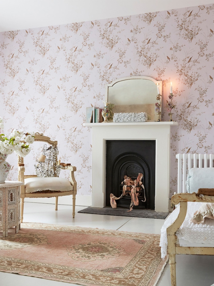 Shabby Chic by Rachel Ashwell® Pink/Gold Bird Chinoiserie 10M Wallpaper - Image 2 of 4