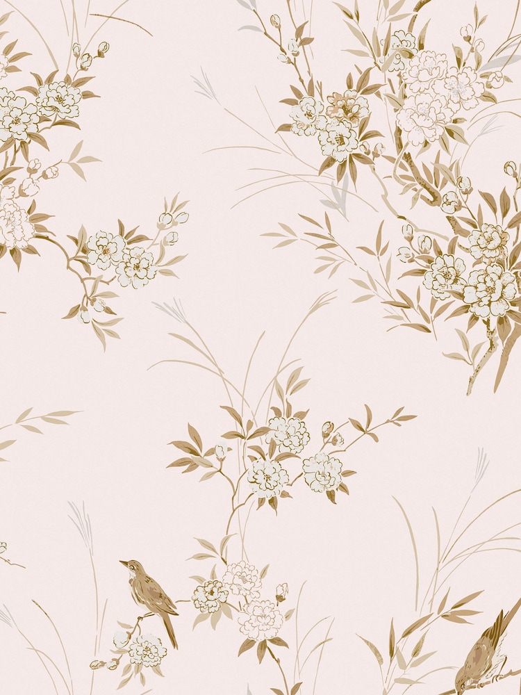 Shabby Chic by Rachel Ashwell® Pink/Gold Bird Chinoiserie 10M Wallpaper - Image 4 of 4