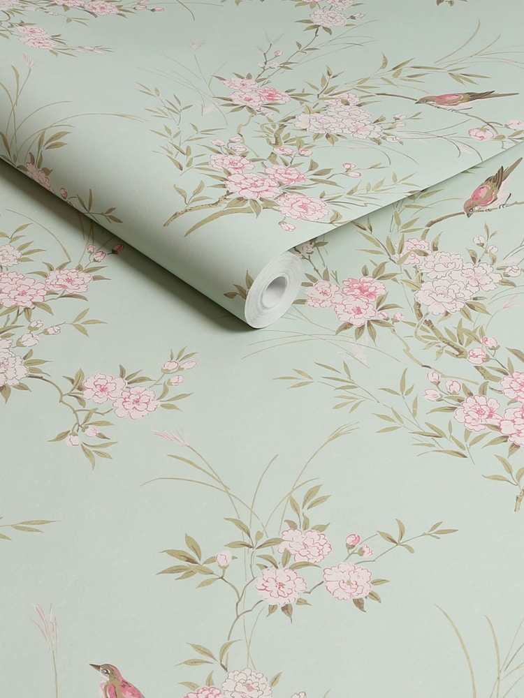 Shabby Chic by Rachel Ashwell® Green Bird Chinoiserie 10M Wallpaper - Image 1 of 3