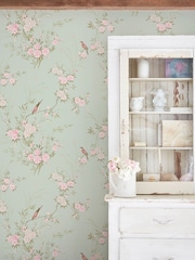 Shabby Chic by Rachel Ashwell® Green Bird Chinoiserie 10M Wallpaper - Image 2 of 3