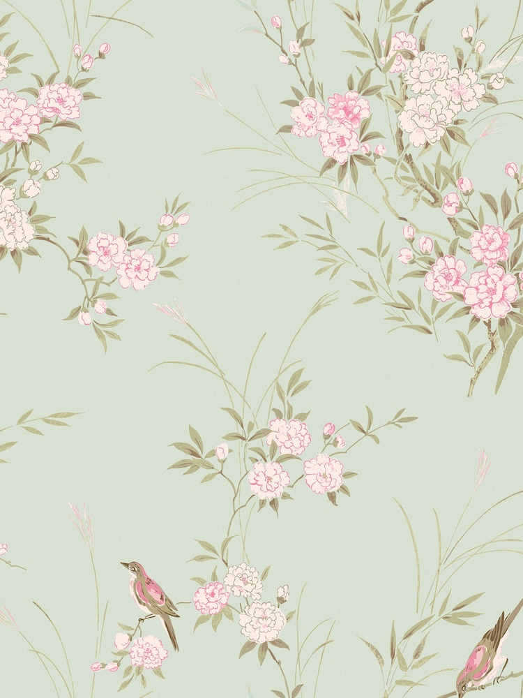 Shabby Chic by Rachel Ashwell® Green Bird Chinoiserie 10M Wallpaper - Image 3 of 3