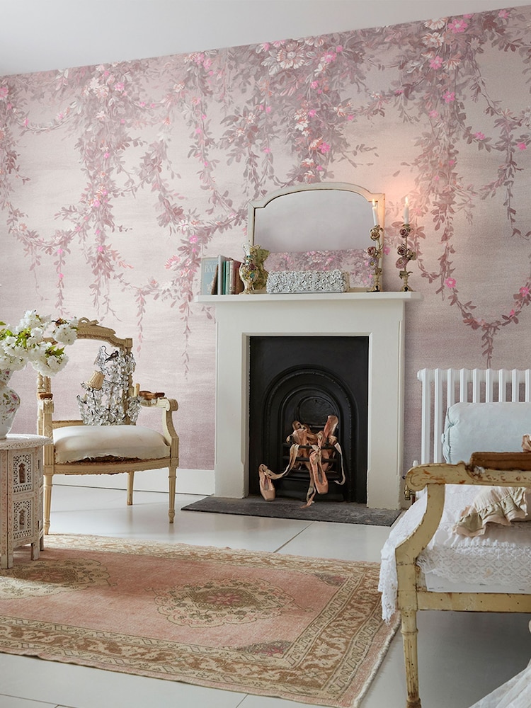 Shabby Chic Pink Hanging Garden Fixed Size 4M Mural - Image 1 of 3
