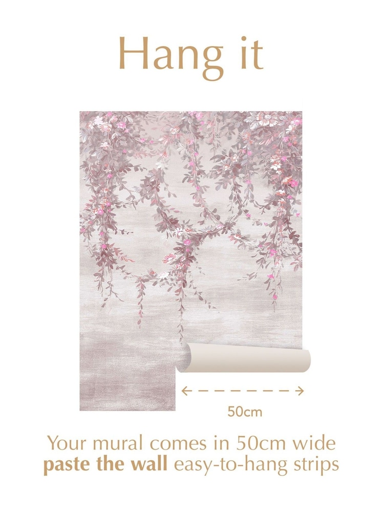 Shabby Chic Pink Hanging Garden Fixed Size 4M Mural - Image 3 of 3